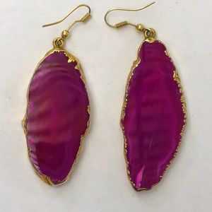Purple with Gold Trim Statement Rock Earrings